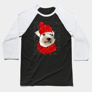 Miniature Schnauzer Wearing Red Hat And Scarf Christmas Baseball T-Shirt